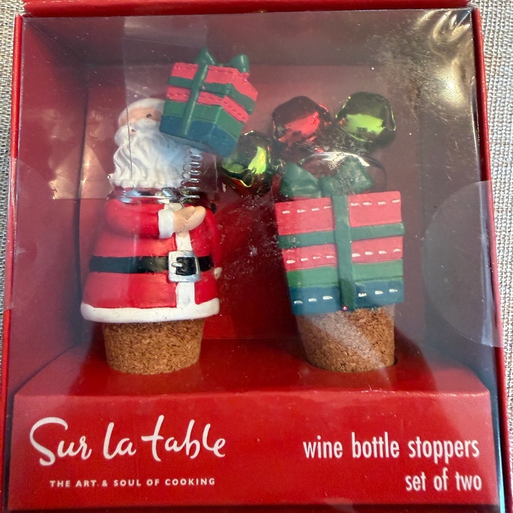 Sur La Table Festive Santa 2 1/4” Tall Wine Stoppers Set